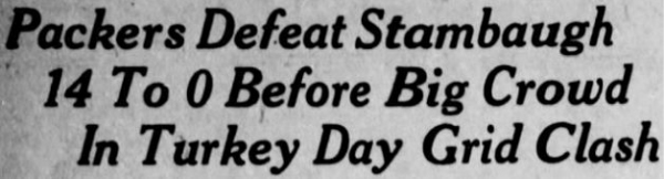 Primer partido de Packsgiving, 1920, saldado con victoria - newspapers.com